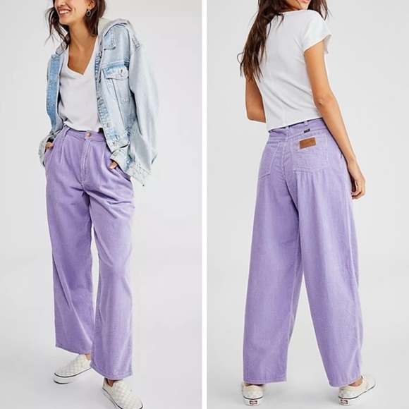 Free People Pants - Wrangler Pleated Barrel Cord High Rise Jeans Pastel Purple Women’s Size 28